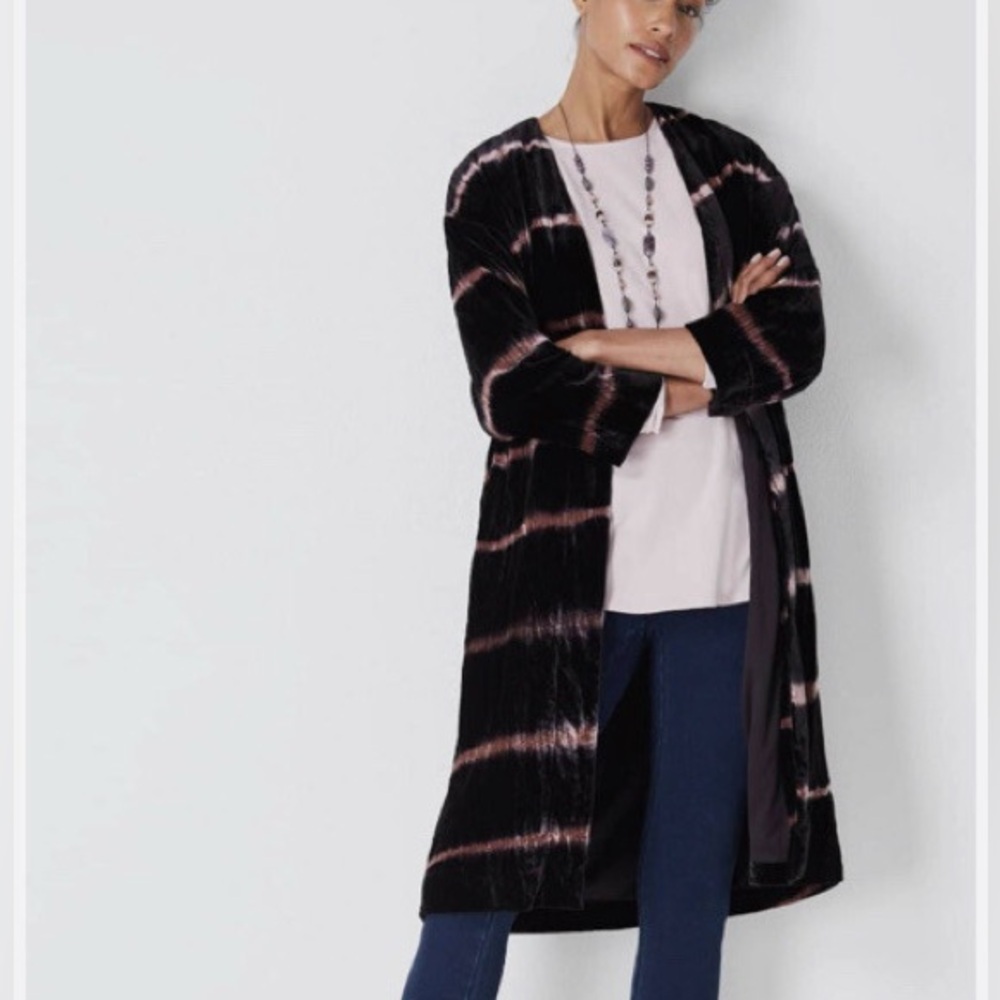J. Jill Pure Jill Black & Pink Velvet Open Front Duster Cardigan